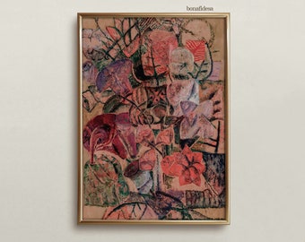 Vintage Abstract Floral Oil Painting Print | Botanical Wall Art (Instant Download)