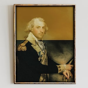 Vintage mannelijk schilderij, portret portret veranderde, eclectische muurkunst, collage man, surrealistische print, downloadbaar digitaal decor, antiek schilderij