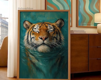 Tiger in Water Print: Jungle Animal Wall Art (Digital Download)