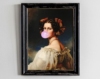 Altered Art Portrait, Maximalist Decor, Eclectic Wall Art, Baroque Art Print, Vintage Dipped Oil Painting, Printable Wall Art, Downloadable