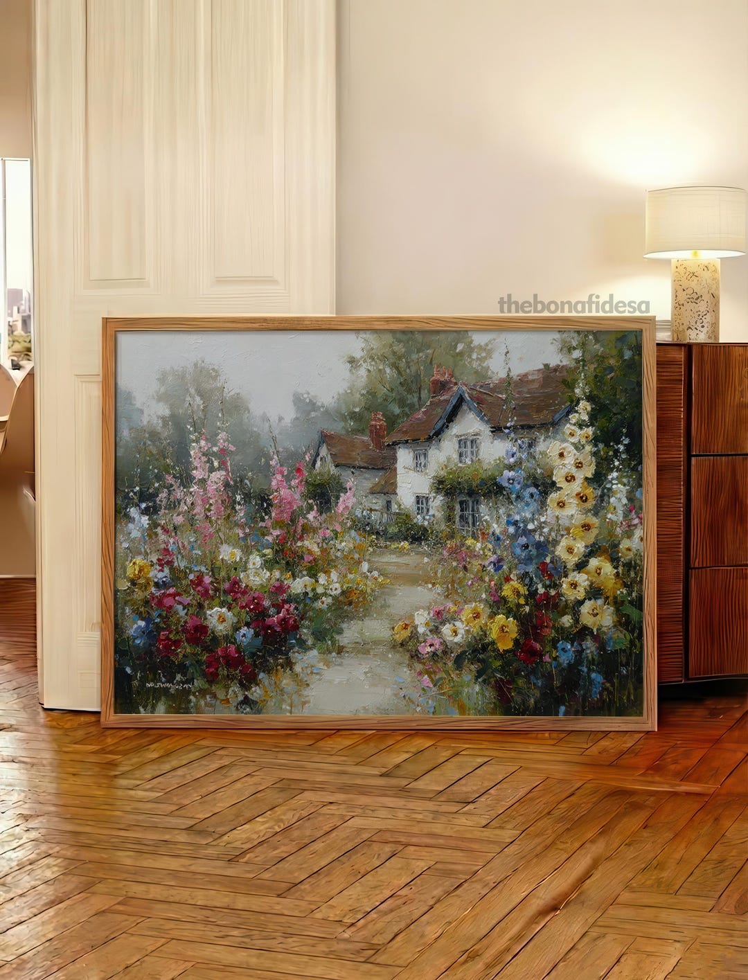 Printable Cottage Garden Wall Art, Spring Landscape Painting Print ...