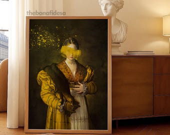 Altered Portrait Painting: Surreal Female Art, Boho Wall Decor (Downloadable)