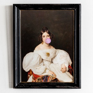 Bubblegum Portrait Art Print: Quirky Baroque Wall Decor (Printable)
