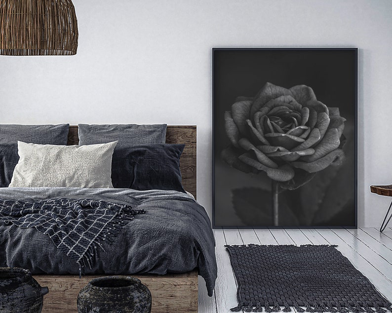 Black Rose Print Black Rose Wall Art Black Rose Wall Decor Etsy
