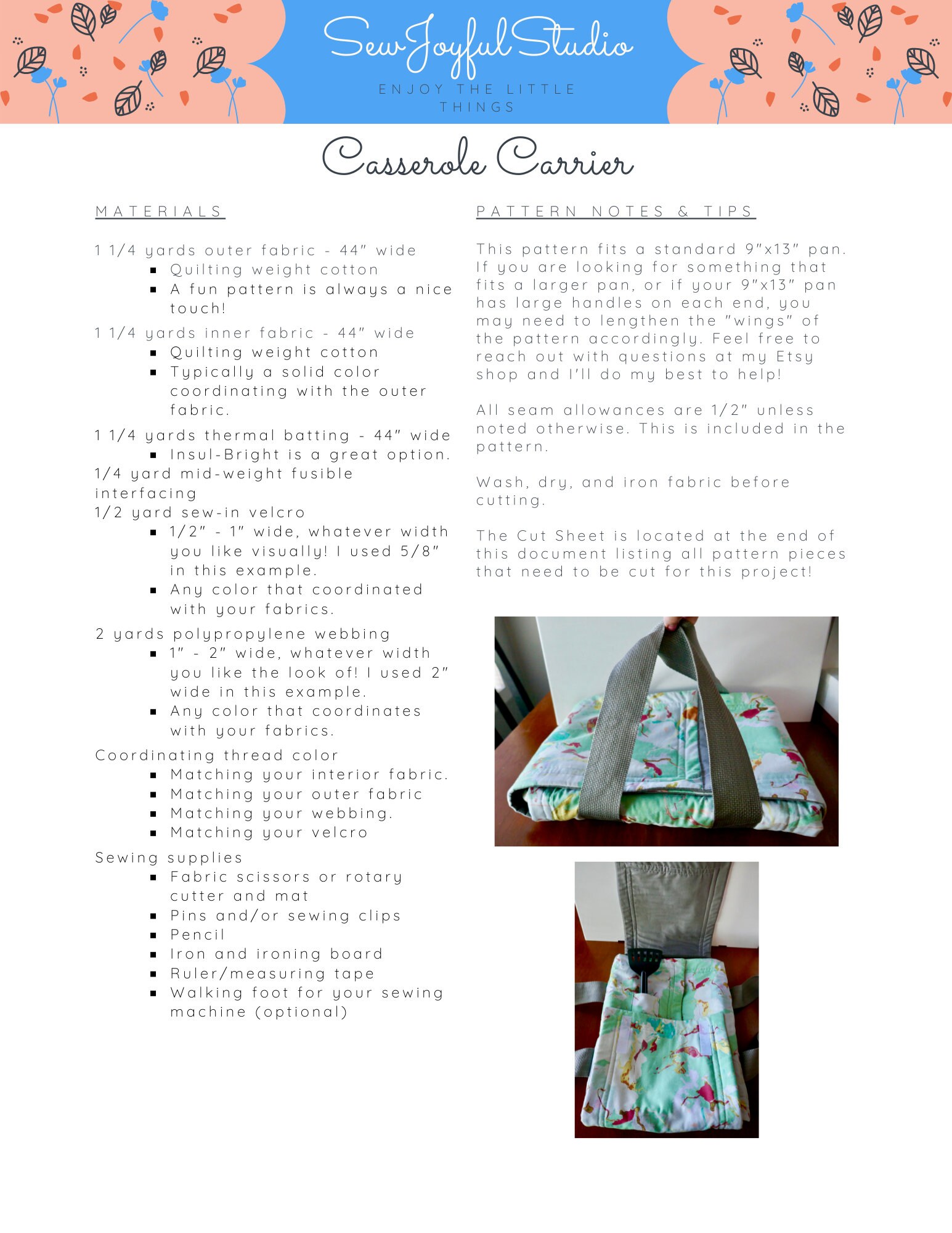 PDF Casserole Carrier Pattern — Sew Joyful Studio