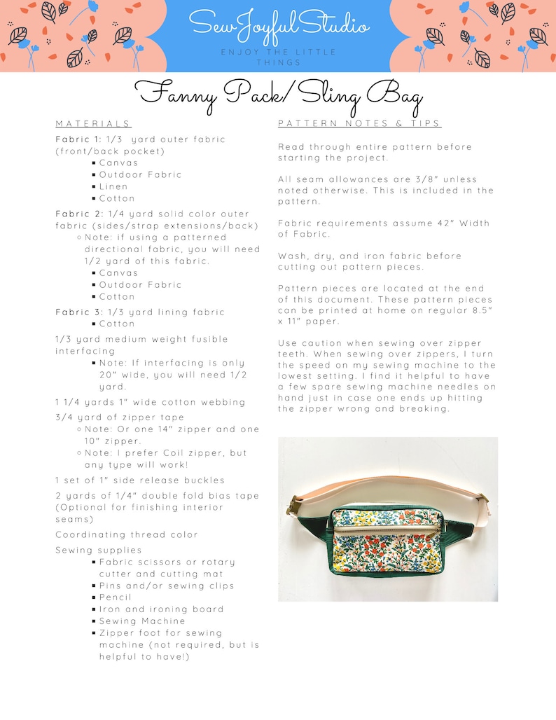 PDF Fanny Pack Pattern Bumbag Pattern Sling Bag Cross Body Bag Hip Bag Pattern Waist Bag Pattern image 10