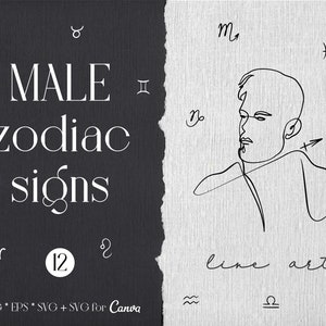 Signe du zodiaque masculin svg, svg céleste dessin au trait unique, svg bélier, svg taureau, svg vierge, licence commerciale png, eps, svg pour Canva