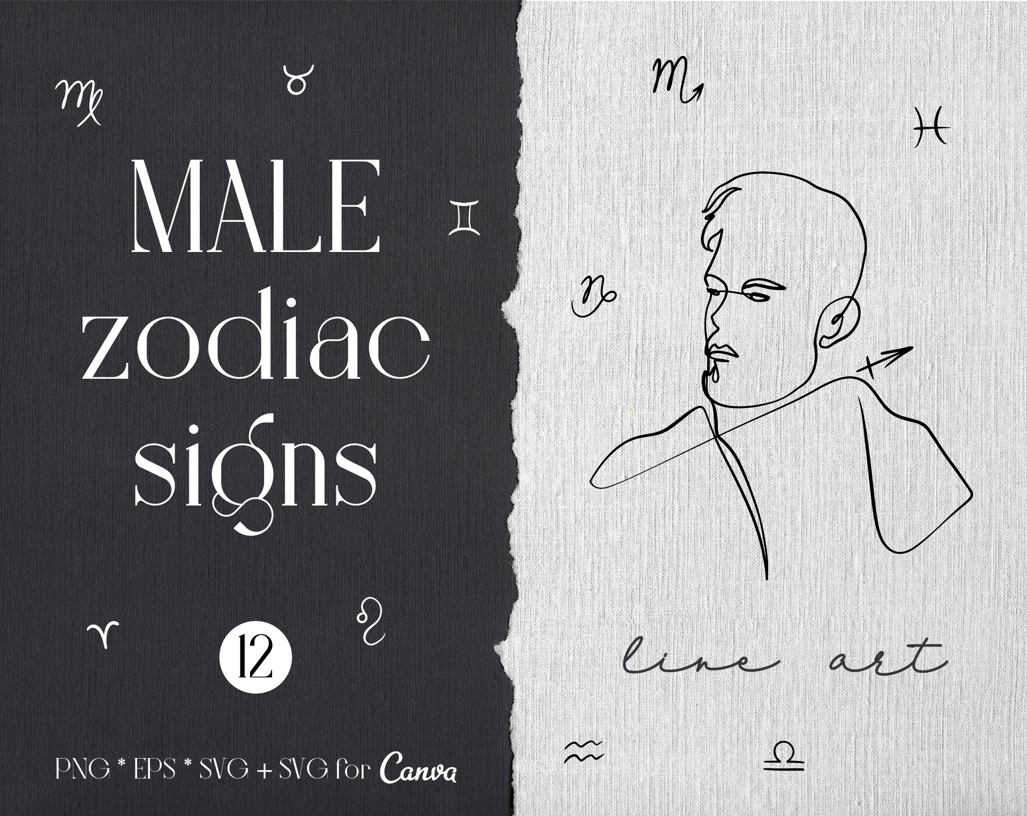 Male Zodiac Sign Svg, Single Line Art Celestial Svg, Aries Svg, Taurus