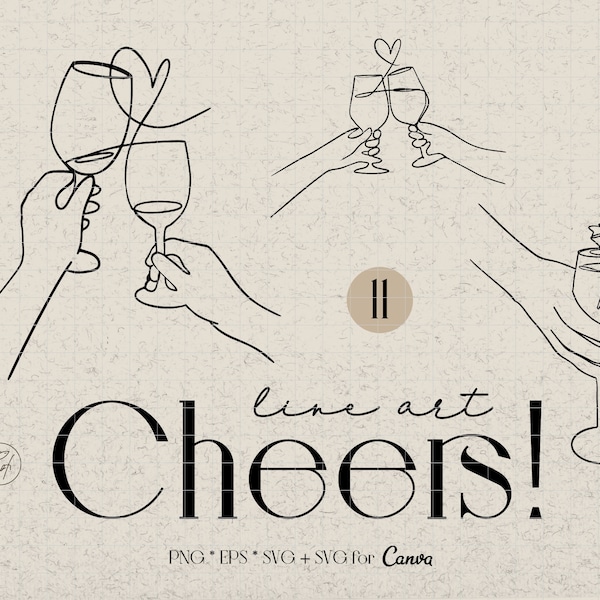 Cheers svg line art woman, one line drawing female line art, commercial license eps, png and svg for Canva