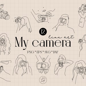 Line art camera clipart svg, face single line art, woman one line drawing commercial license Png, Eps, Dxf