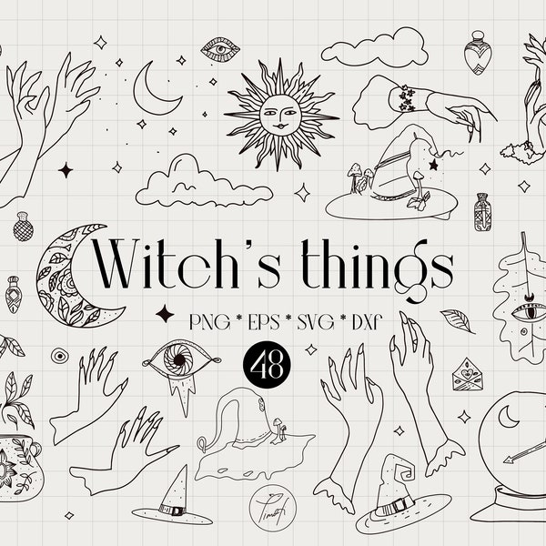 Witchy clipart svg, Celestial clip art, witch hands svg, popular svg files for cricut, commercial license Png, Eps, Dxf