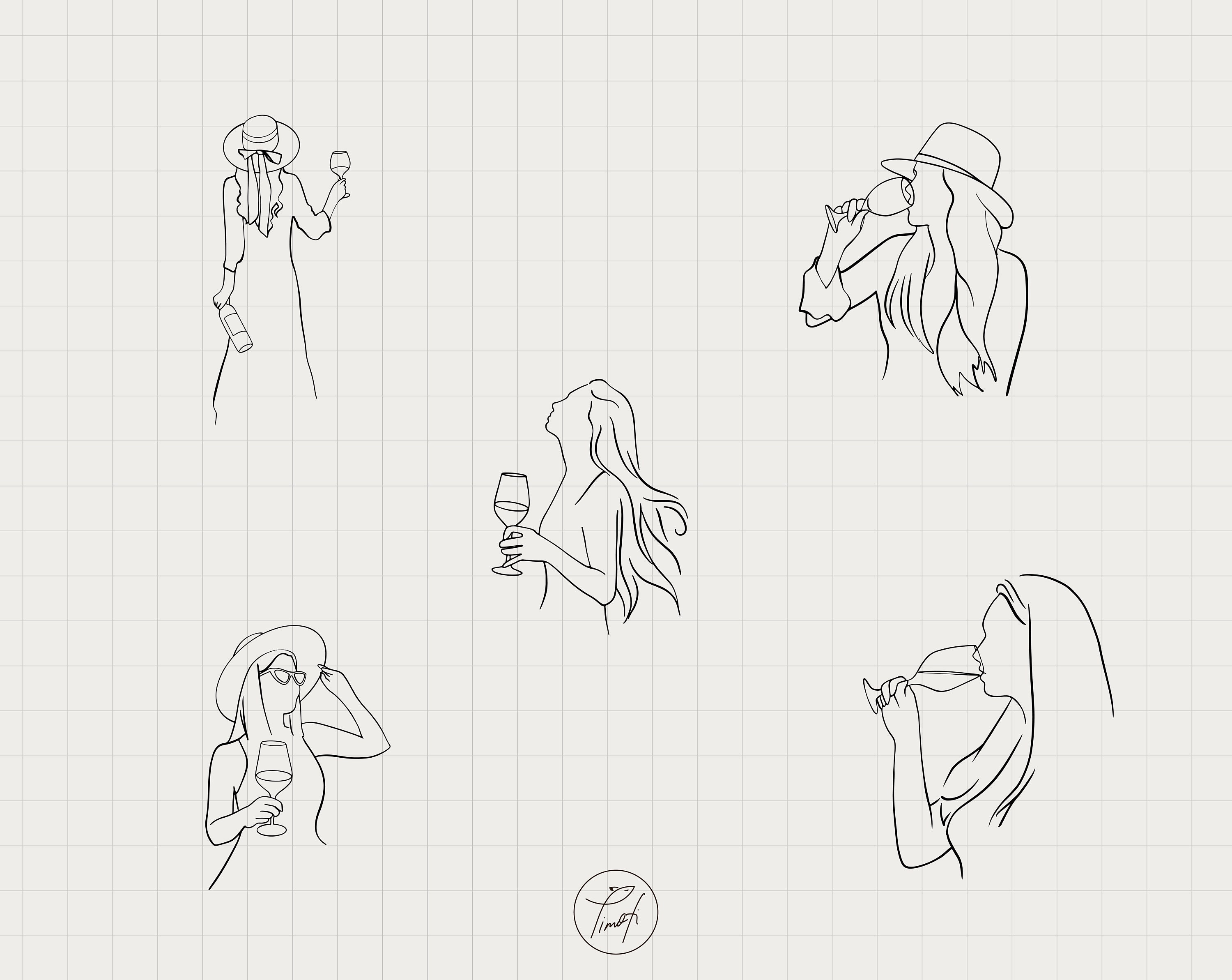 Wine Line Art SVG, Woman Line Drawing, Single Line Art, One Line