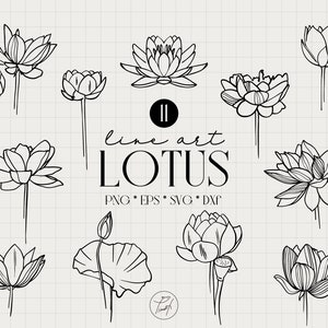 蓮の svg 花の線画クリップアート、蓮のクリップアートの花の svg 1 本の線画、cricut 商用ライセンスの人気の svg ファイル Png、Eps、Dxf