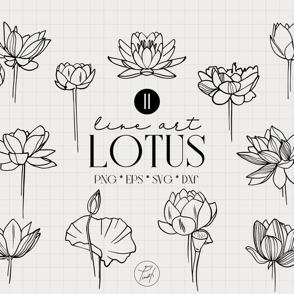 Lotus svg floral line clipart, lotus clipart flowers svg one line drawing, popular svg files for cricut commercial license Png, Eps, Dxf