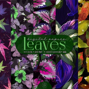 Leaves seamless pattern, Fall floral digital paper, botanical print digital paper commercial license Png, Jpg