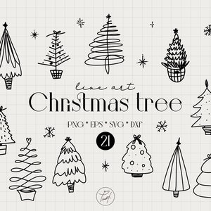 Christmas tree Svg, Snowflake svg one line drawing popular svg files for cricut, commercial license Png, Eps, Dxf