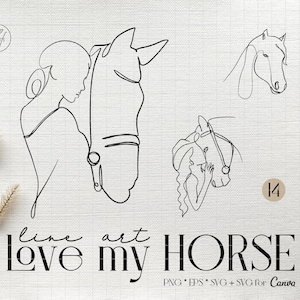 Love my horse svg single line art, animals and female line art, commercial license eps, png and svg for Canva