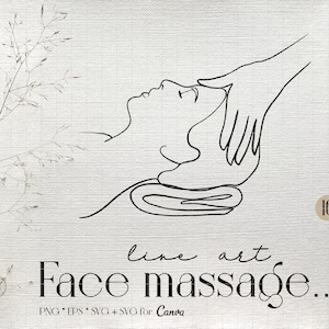Line art face massage, woman svg single line art, one line drawing commercial license png, eps, svg for Canva