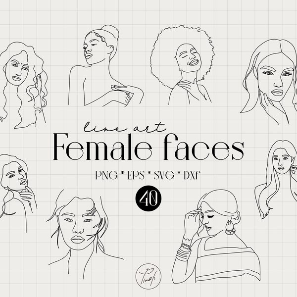 Line art Svg face, Woman one line drawing svg, Afro woman Svg, Hand drawn line svg, Commercial license Png, Eps, Dxf