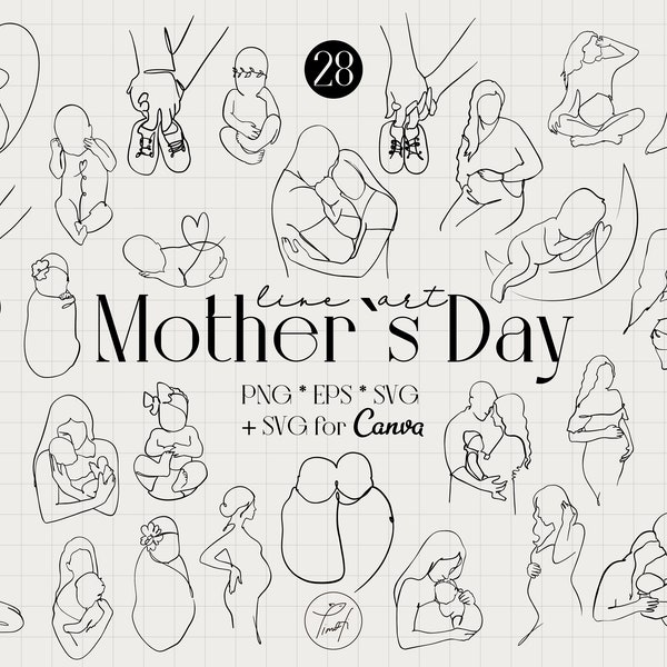 Mother line art svg, pregnancy line art canva svg, breastfeeding svg, mothers day line art commercial license png, eps, svg