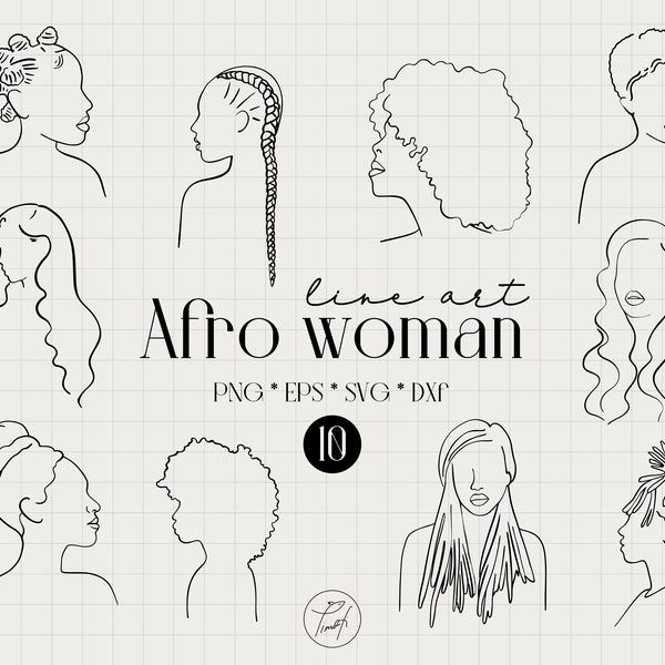 Afro woman svg, Hair svg, Black female svg single line art, One Line Drawing commercial license Png, Eps, Dxf