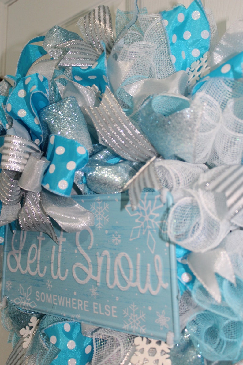 Christmas Let it Snow Deco Mesh Wreath Blue /& White Deco Mesh Wreath Everyday Wreath Housewarming Gift Holiday