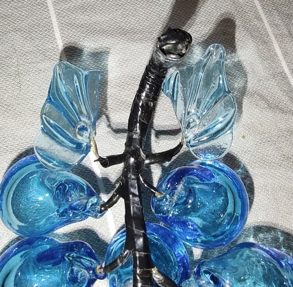 MCM Blown Glass Grape Cluster Artisan Aqua Blue T… - image 6