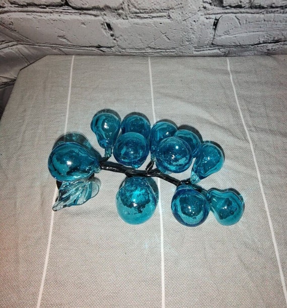 MCM Blown Glass Grape Cluster Artisan Aqua Blue T… - image 3
