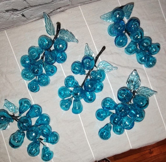 MCM Blown Glass Grape Cluster Artisan Aqua Blue T… - image 9