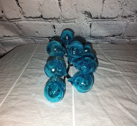 MCM Blown Glass Grape Cluster Artisan Aqua Blue T… - image 2