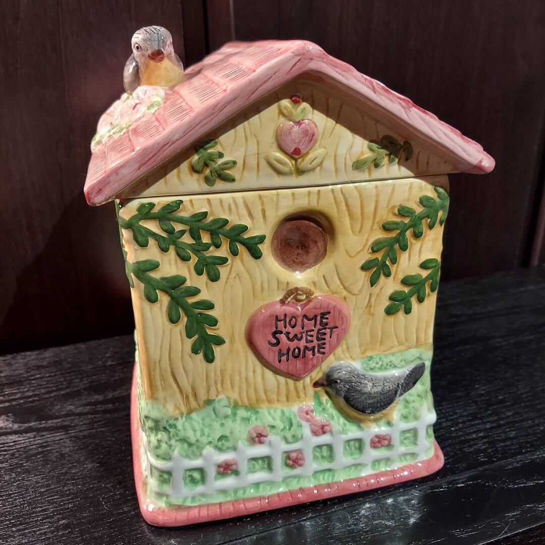 Ceramic Bird House Home Sweet Home Cookie Jar Etsy