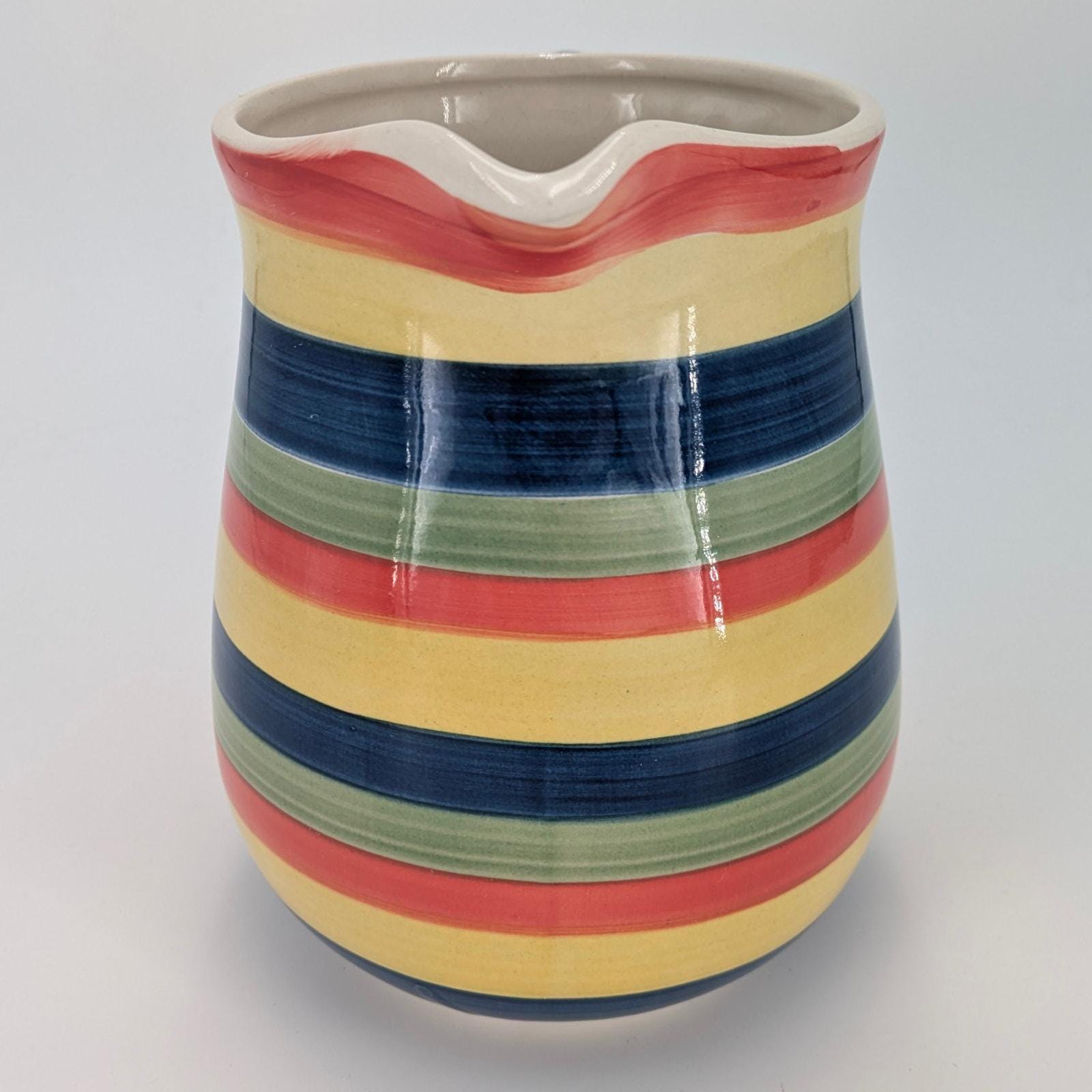 レインボーストライプピッチャー 手描き水差し セラミック VTG 渦巻き