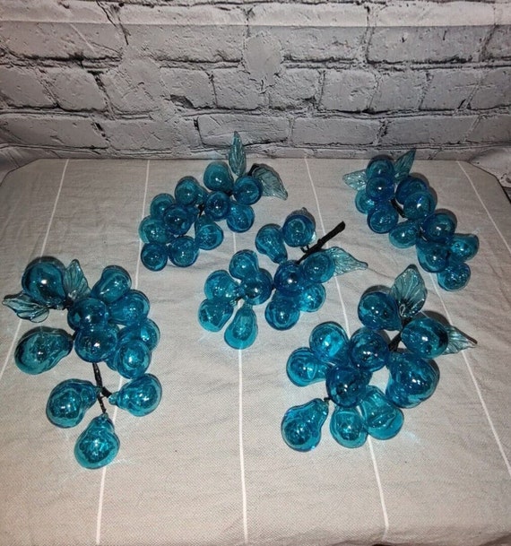 MCM Blown Glass Grape Cluster Artisan Aqua Blue T… - image 10