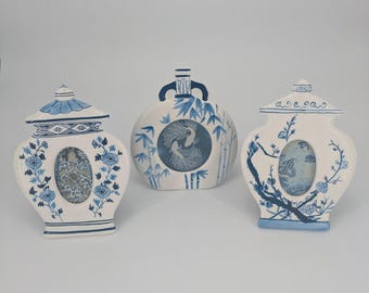 Ginger Jar Picture Frame Blue Chinoiserie Ceramic Oriental Vase Photo Display