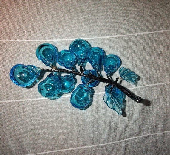 MCM Blown Glass Grape Cluster Artisan Aqua Blue T… - image 4