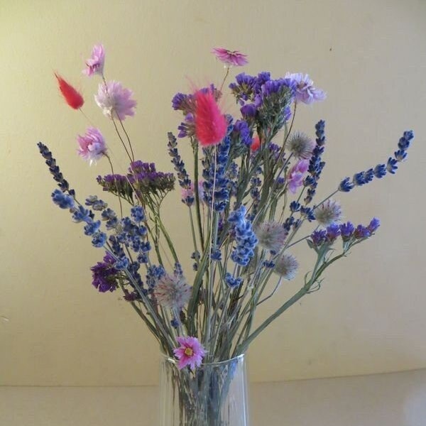 Droogbloemen boeket roze en paars