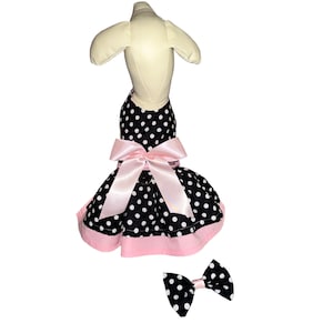 Dog dress Polka dots dog harness for small dogs with free hair bow-custom orders upon request custom pet clothes