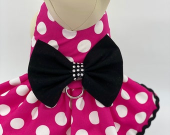 Dog dress Polka dots dog harness for small dogs with free hair bow-custom orders upon request custom pet clothes