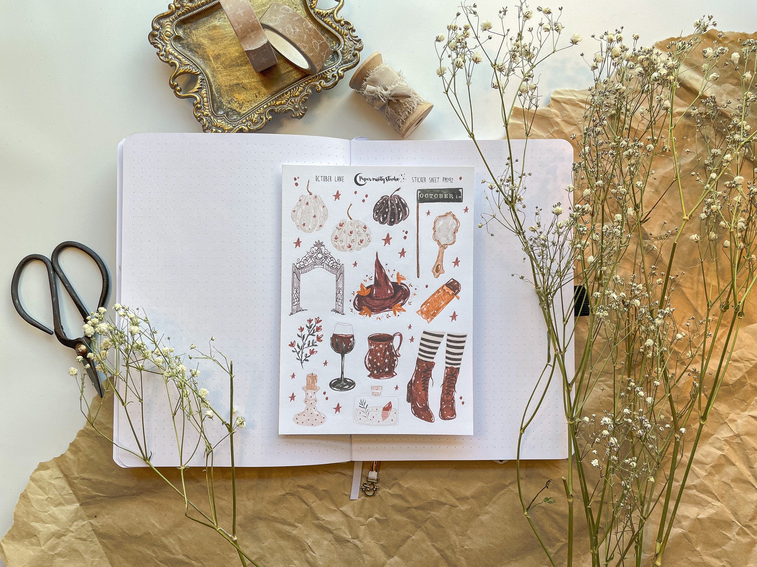 October Lane Sticker Sheet, Bujo Stickers, Planner Stickers, Bullet J…