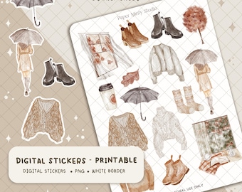 Autumn Weather Printable Stickers, Cricut Stickers, GoodNotes Stickers, Fall Season Stickers, Fall stickers for planners, Digital file