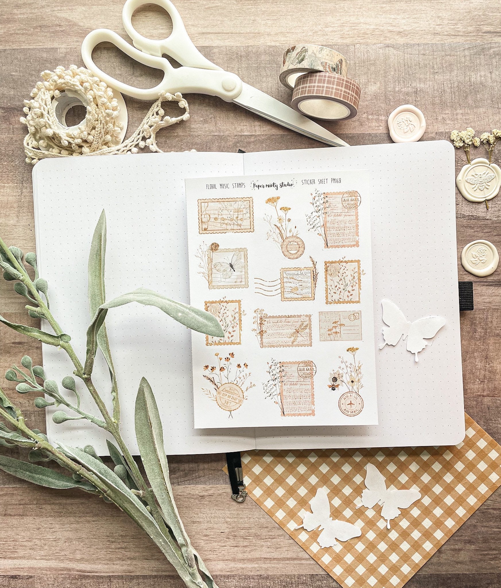 Floral Music Stamps Sticker Sheet, Bujo Stickers, Planner Stickers, B…