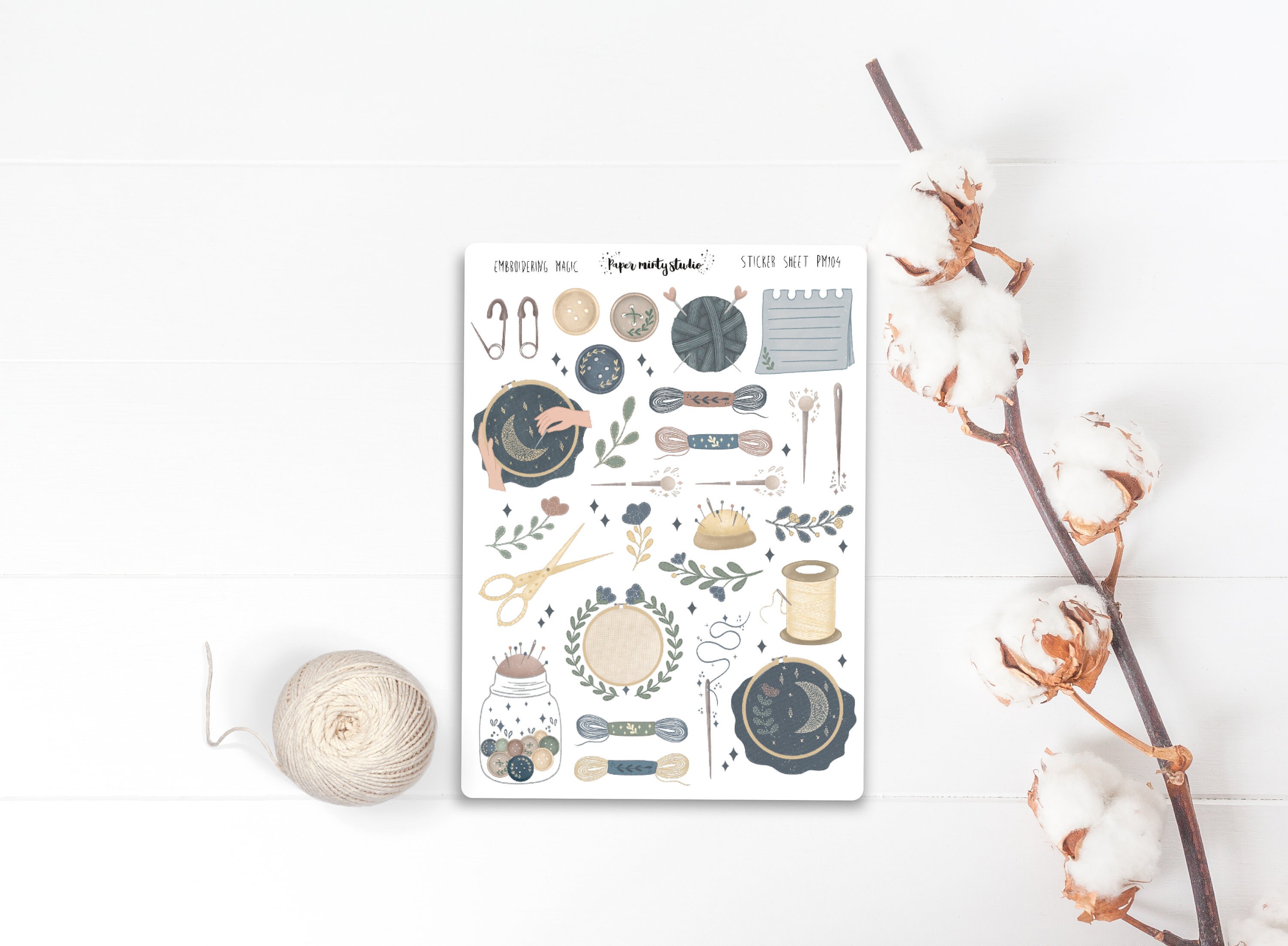 Embroidering Magic Sticker Sheet, Bujo Stickers, Planner Stickers, Bu…
