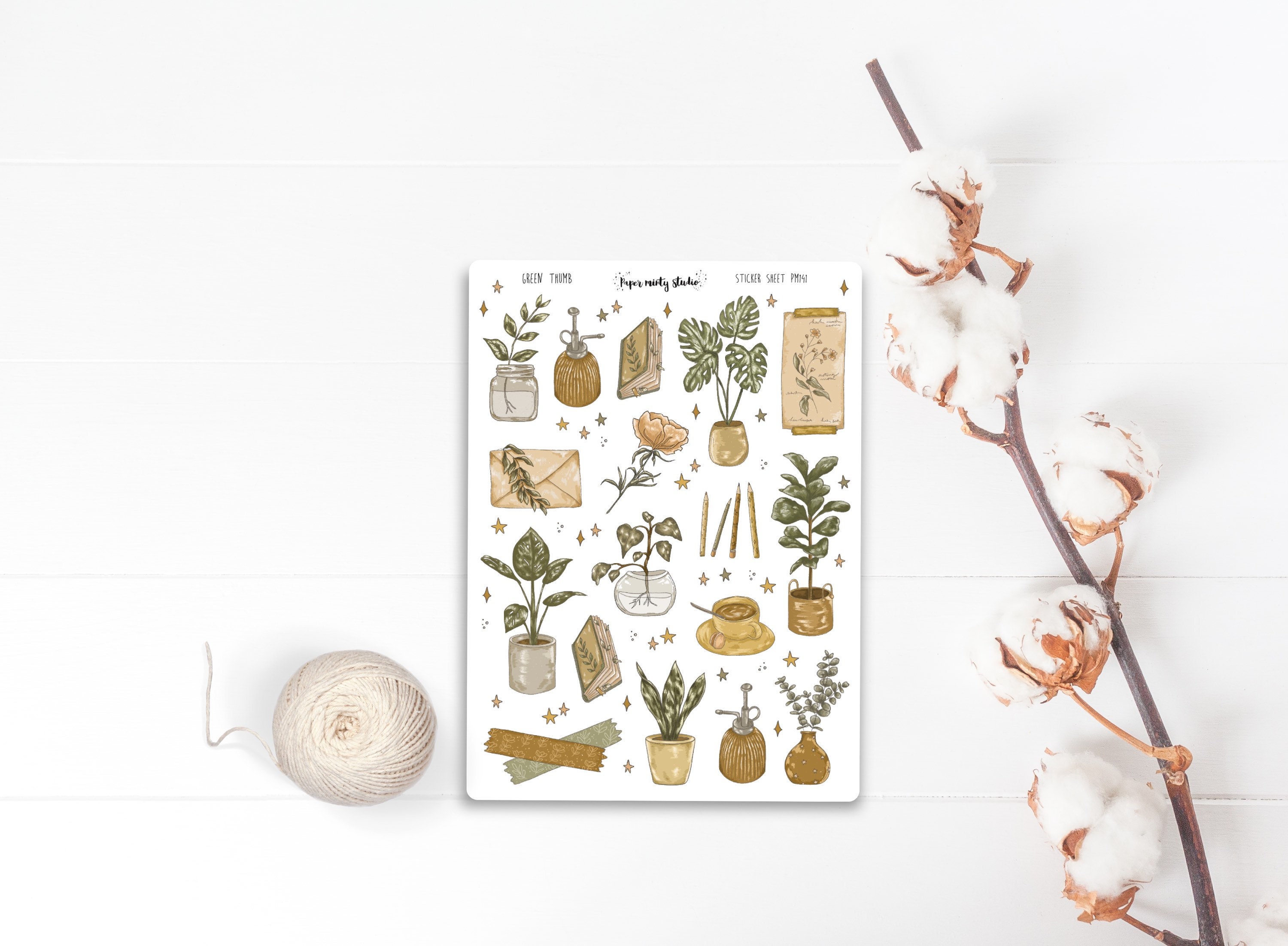 Green Thumb Sticker Sheet, Bujo Stickers, Planner Stickers, Bullet Jo…