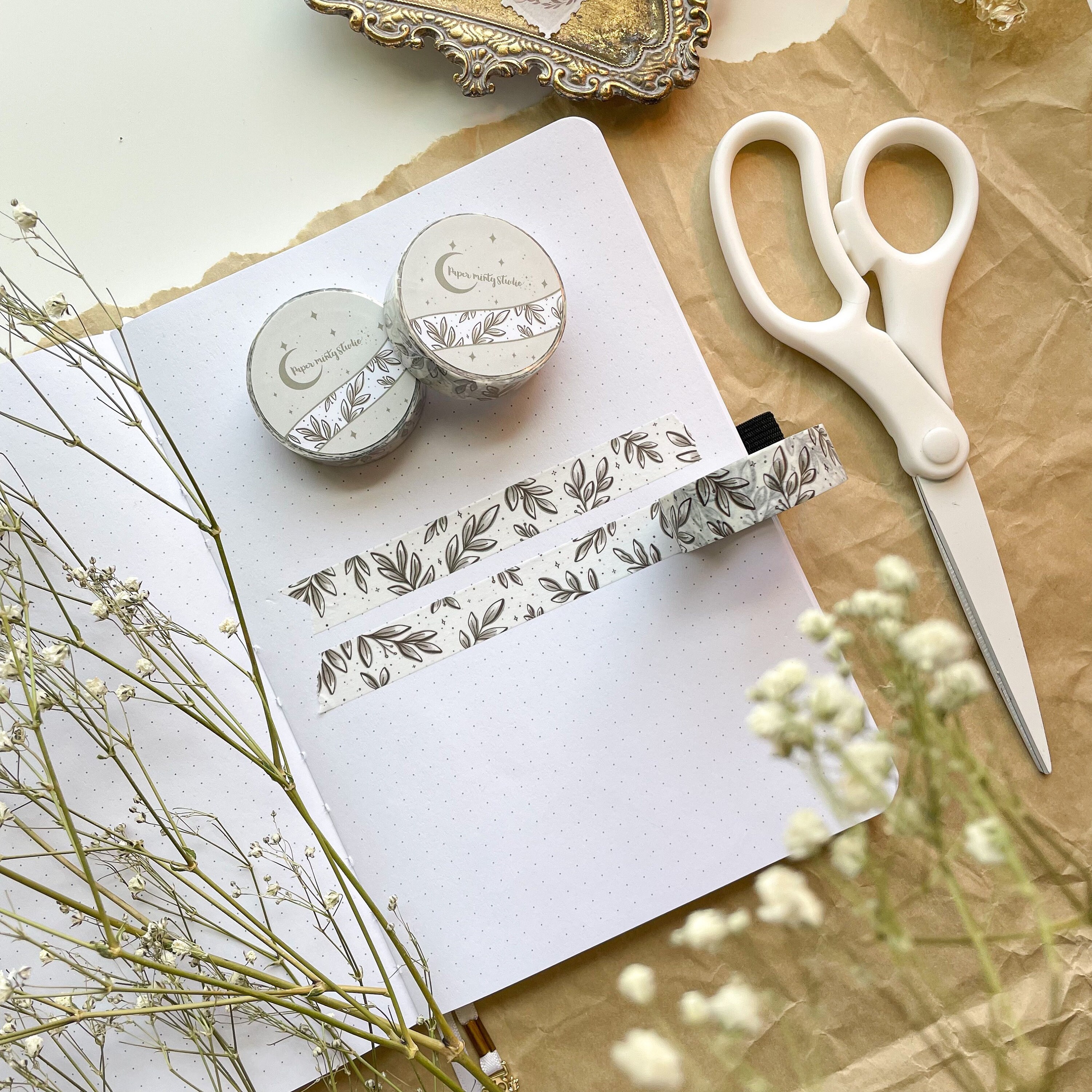 Brush Pen Leaves Green Washi Tape, Bujo Washi Tape, Planner Washi Tap…