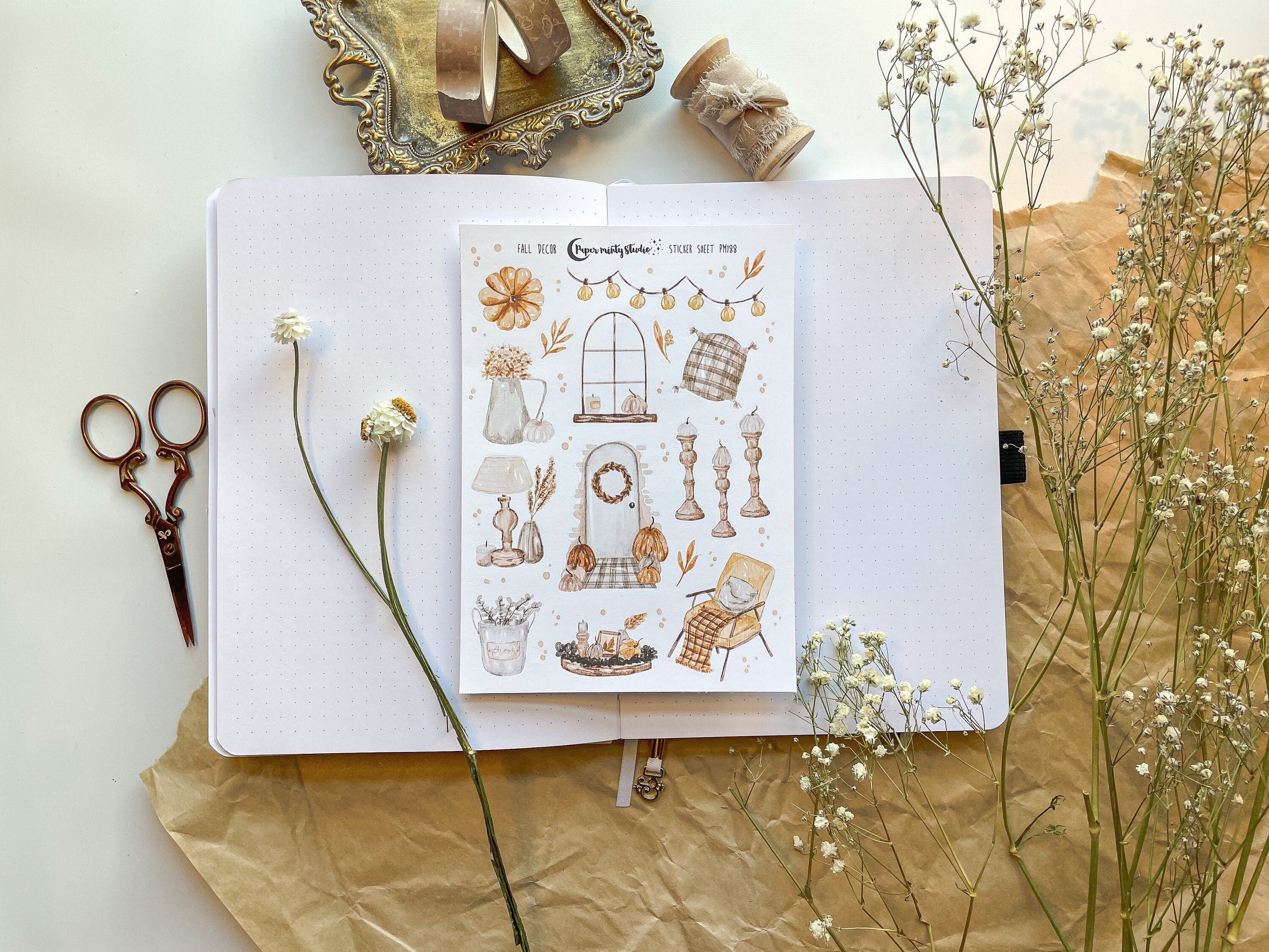 Fall Decor Sticker Sheet, Bujo Stickers, Planner Stickers, Bullet Jou…