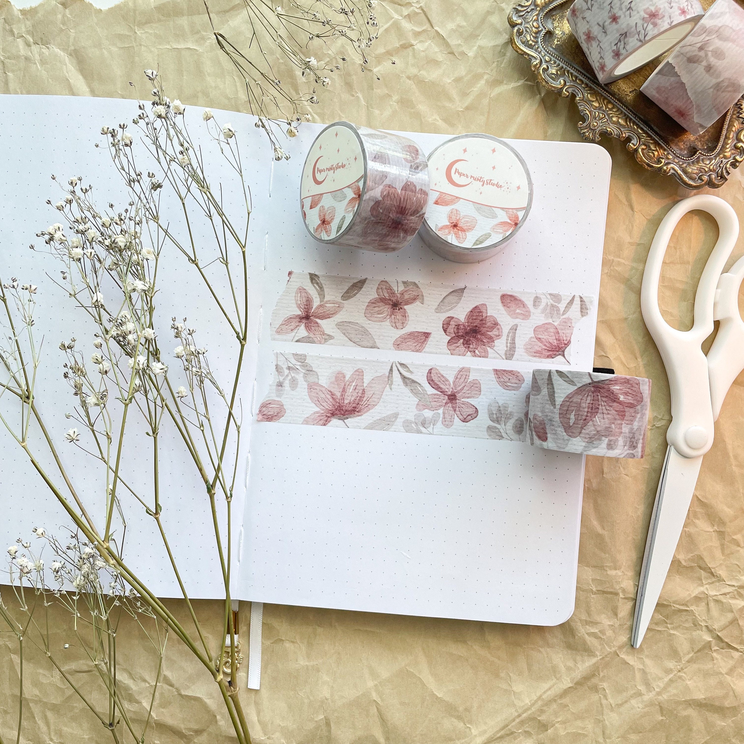 Fleurs Rosewood Washi Tape, Bujo Washi Tape, Planner Washi Tape, Bull…