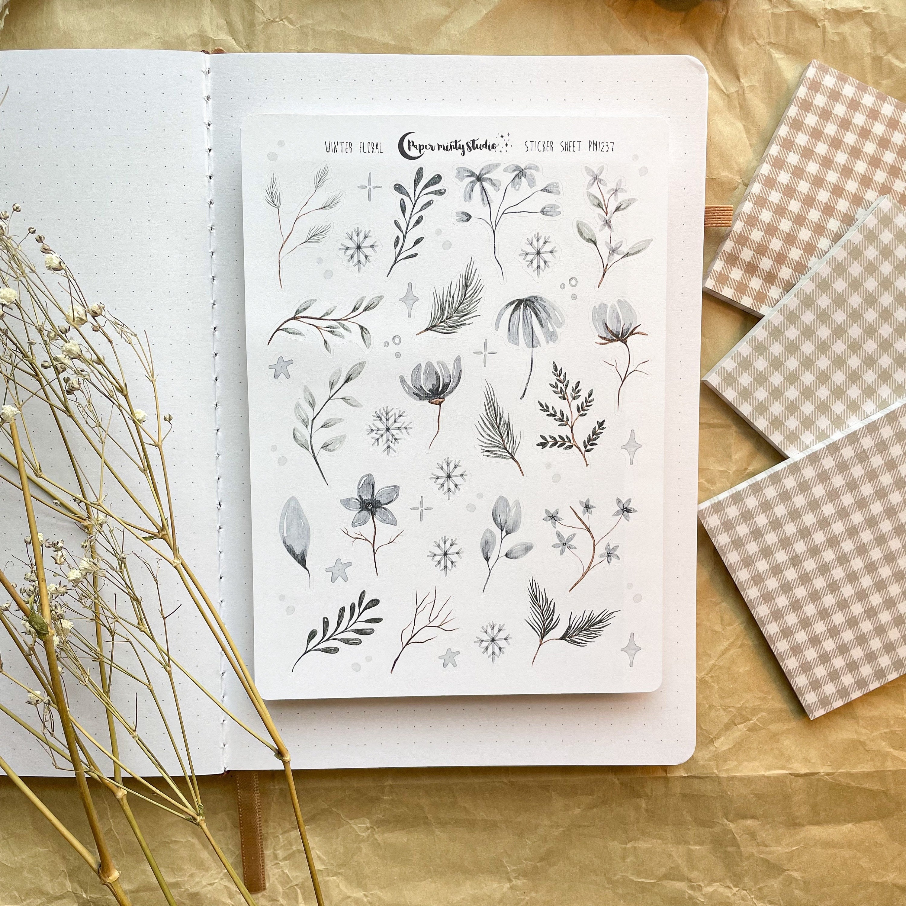 Winter Floral Sticker Sheet, Bujo Stickers, Planner Stickers, Bullet …