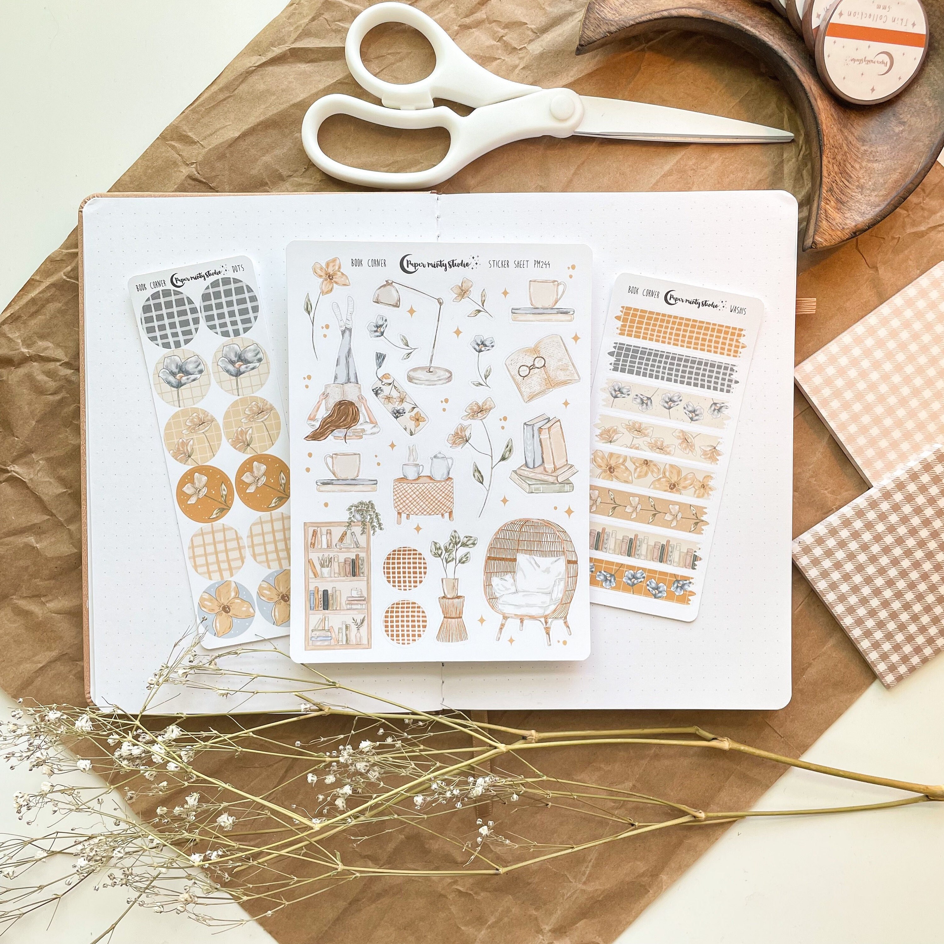 Book Corner Sticker Sheet, Bujo Stickers, Planner Stickers, Bullet Jo…