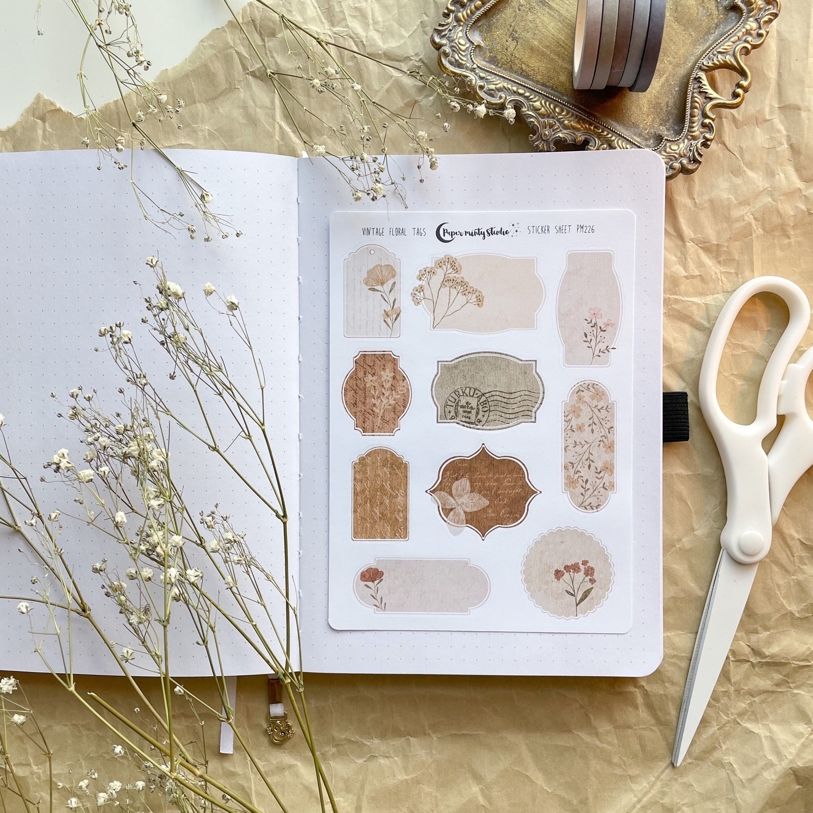 Vintage Floral Tags  Sticker Sheet, Bujo Stickers, Planner Stickers, …