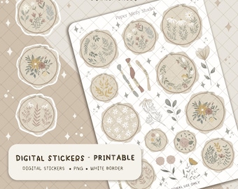 Floral Hoops Printable Stickers, Cricut Stickers, GoodNotes Stickers, Fall Season Stickers, Fall stickers for planners, Digital file